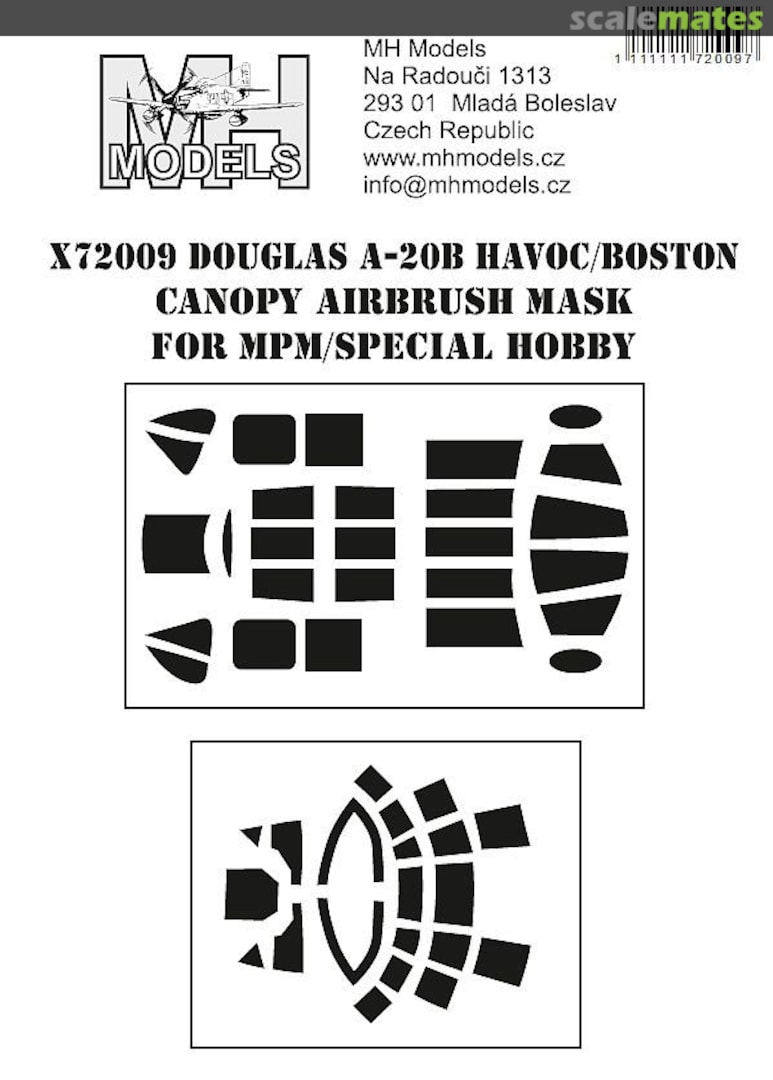 Boxart Douglas A-20B Havoc/Boston canopy airbrush mask X72009 MH Models