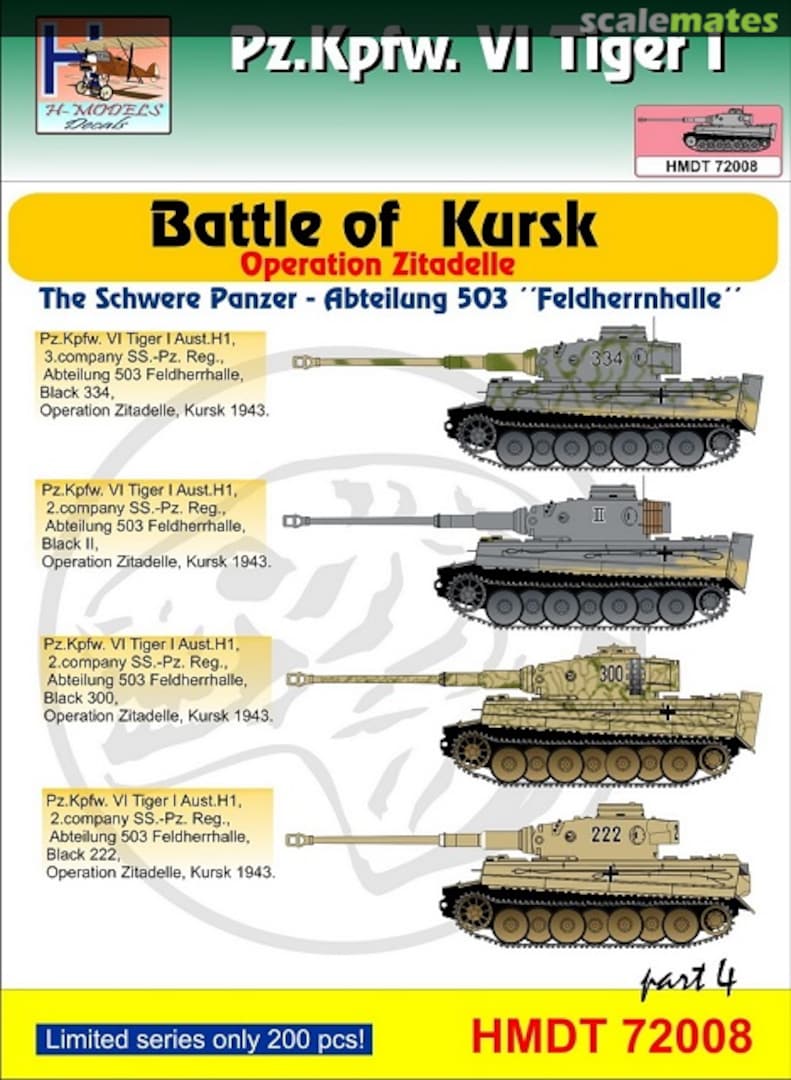 Boxart Pz.Kpfw.VI Tiger I Battle of Kursk pt. 4 HMT72008 H-Models Decals