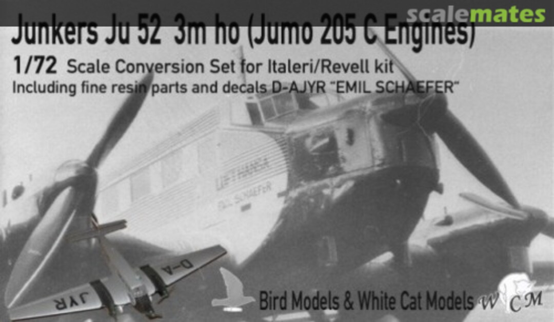 Boxart Ju 52/3mho (Jumo 205 C Engines) incl. decals for D-AJYR "Emil Schaefer"  White Cat Models