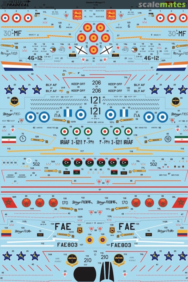 Contents Dassault Mirage F.1C X72251 Xtradecal