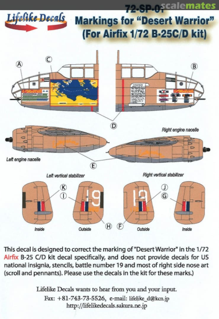 Boxart B-25 Desert Warrior 72-SP-01 Lifelike Decals