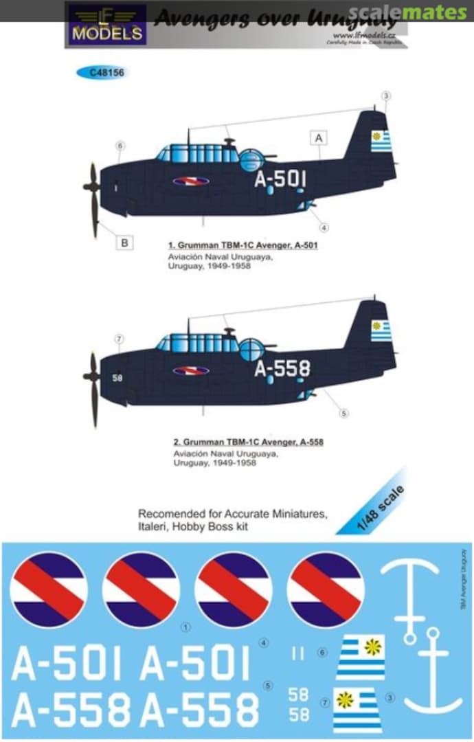 Boxart Grumman TBM-1C Avenger over Uruguay part II. 2 decal options C48156 LF Models