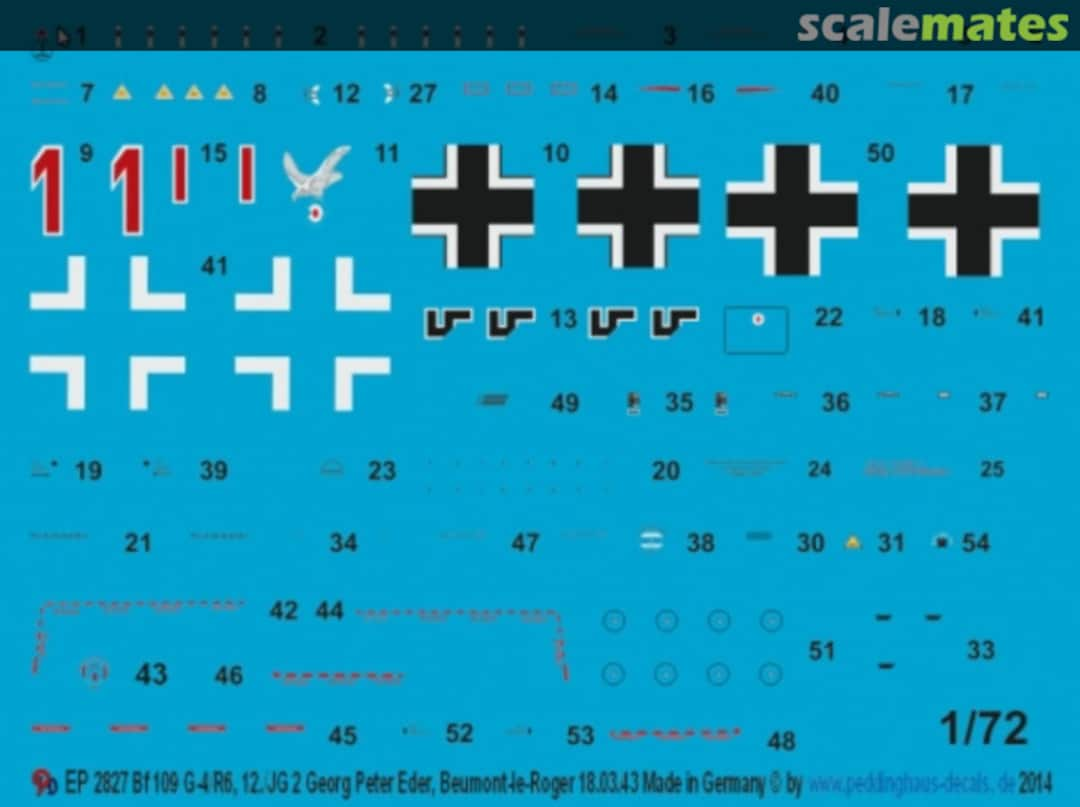 Boxart Bf 109 G-4/R6 12./JG2 Georg Peter Eder EP 2827 Peddinghaus-Decals