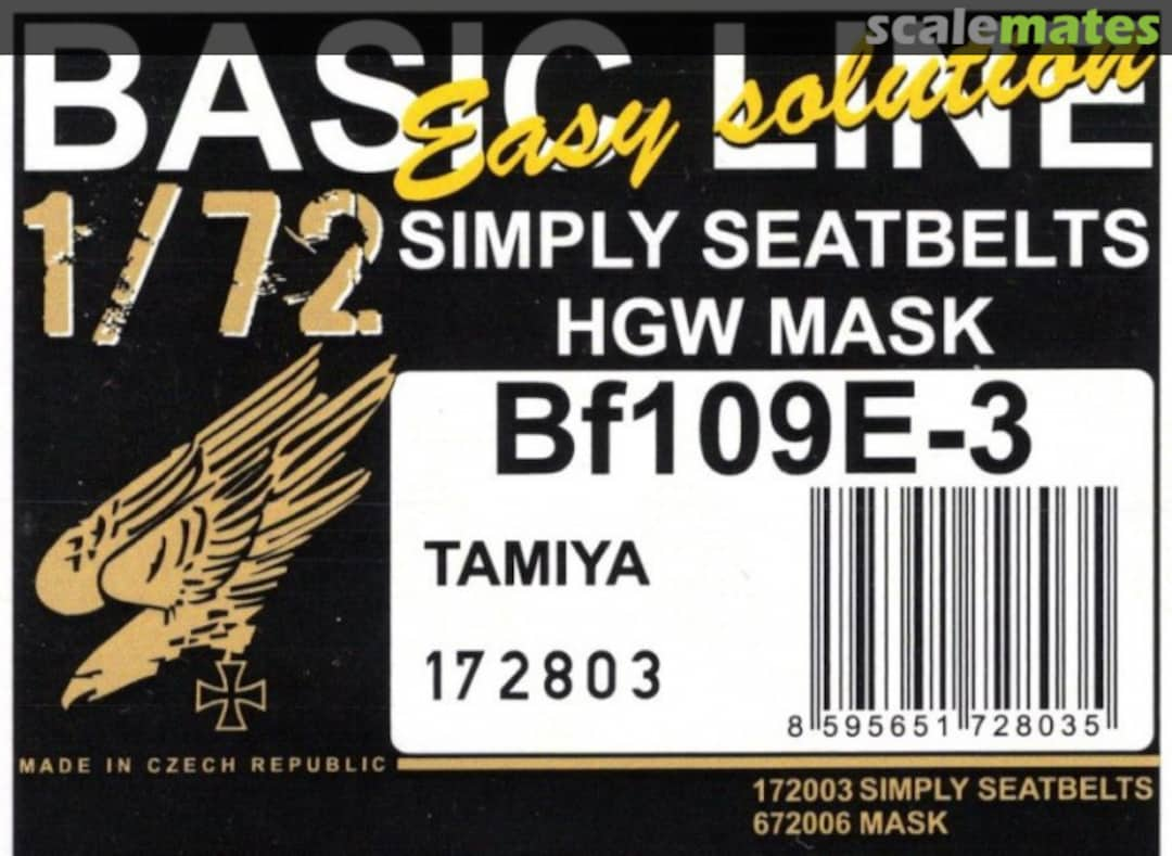 Boxart Bf109E-3 Simply Seatbelts Mask 172803 HGW Models