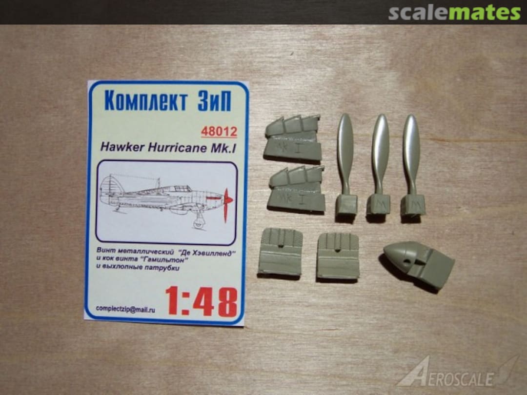 Boxart De Havilland propeller, radiator faces and exhausts for Hurricane Hawker Mk.I 48012 Komplekt Zip