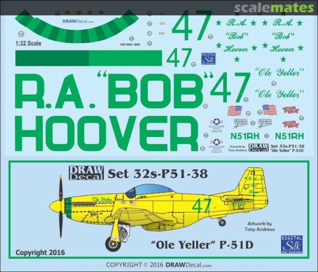 Boxart P-51D "Ole Yeller" 32-P51-38 Draw Decal