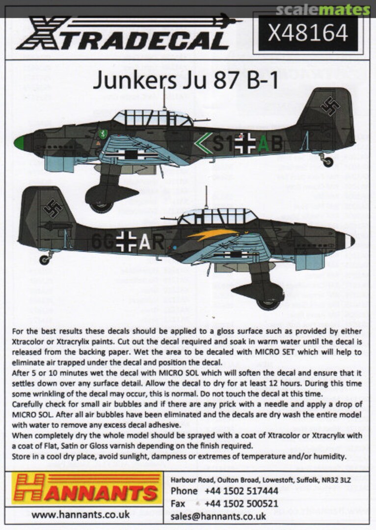 Boxart Junkers Ju 87B-1 X48164 Xtradecal