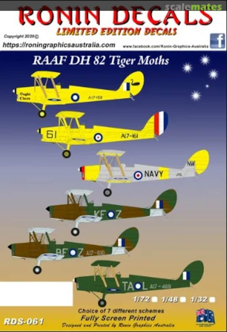 Boxart RAAF DH82 Tiger Moth Decals RDS-061(72) Ronin Decals