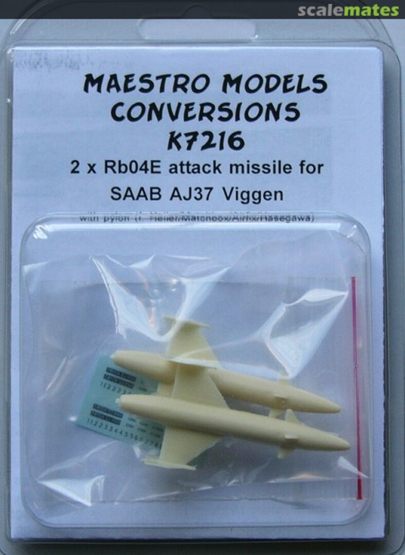 Boxart 2x Rb04E attack missiles for SAAB AJ37 Viggen MMK7216 Maestro Models