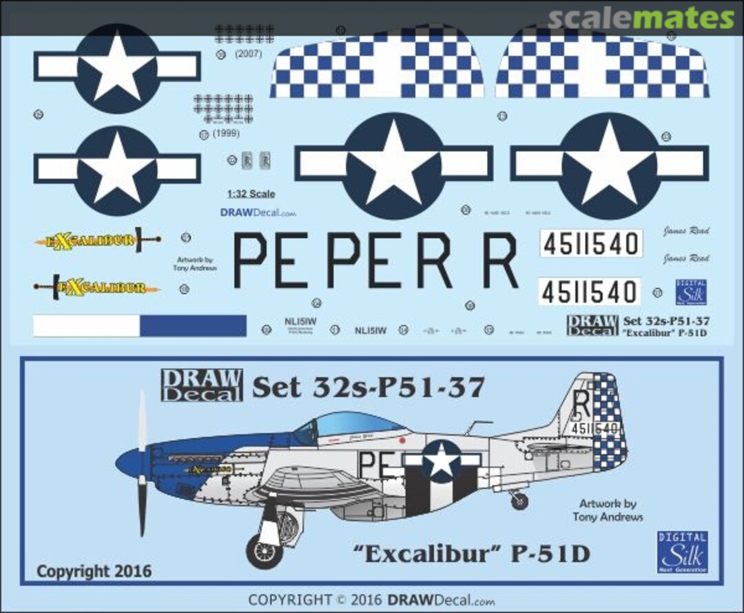 Boxart P-51D "Excalibur" 32-P51-37 Draw Decal