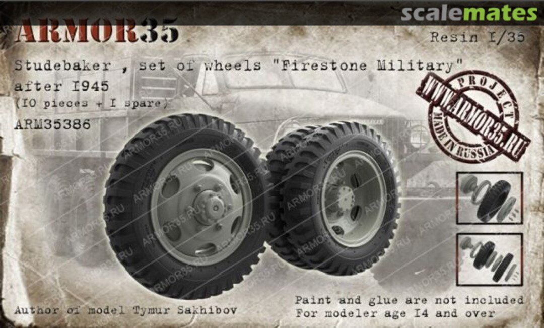 Boxart Studebaker, set of wheels "Firestone Military" after 1945 ARM35386 Armor35