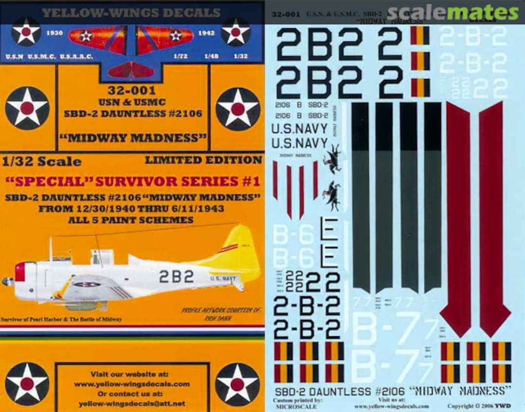 Boxart USN & USMC SBD-2 Dauntless #2106 32-001 Yellow-Wings Decals