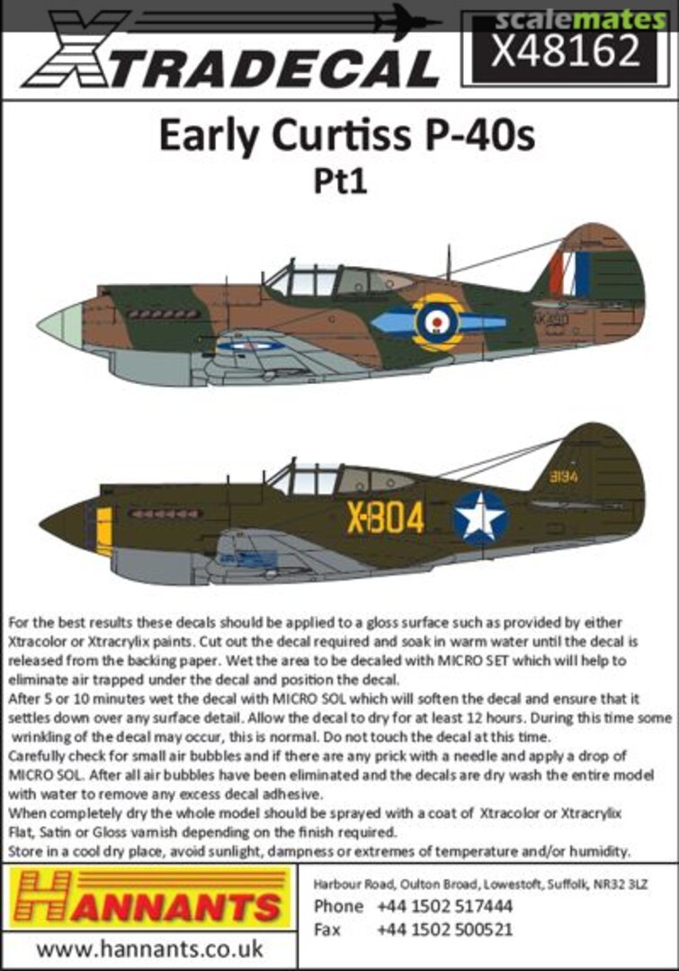 Boxart Curtiss P-40B Tomahawk Part 1 X48-162 Xtradecal