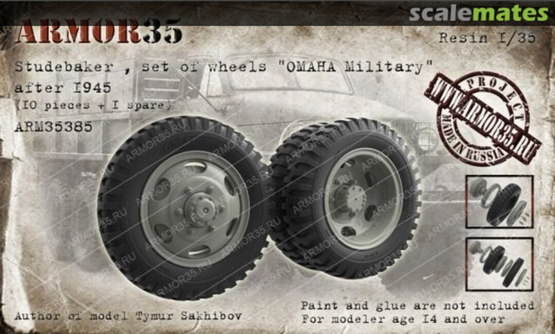 Boxart Studebaker , set of wheels "OMAHA Military" after 1945 ARM35385 Armor35