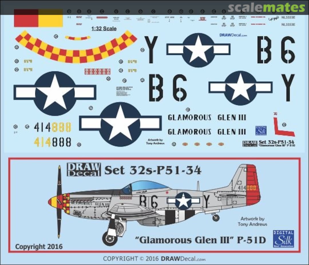 Boxart P-51D "Glamorous Glen III" 32-P51-34 Draw Decal