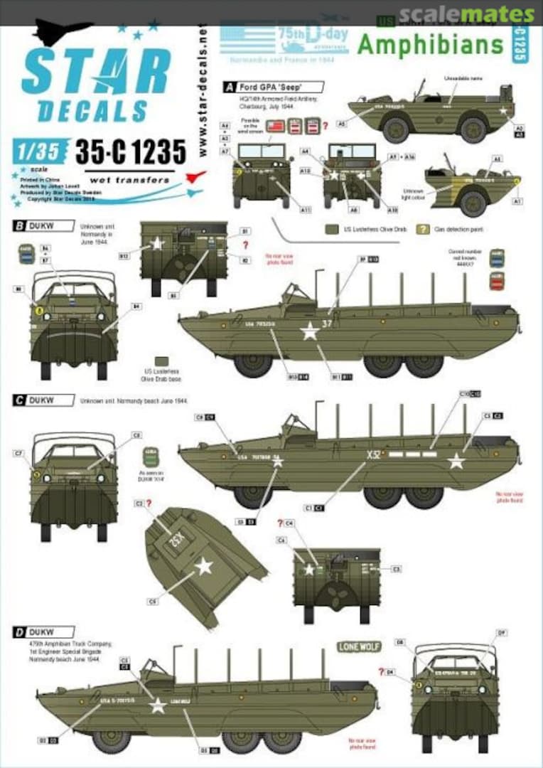 Boxart US Amphibians - 75th D-day Special 1944 35-C1235 Star Decals