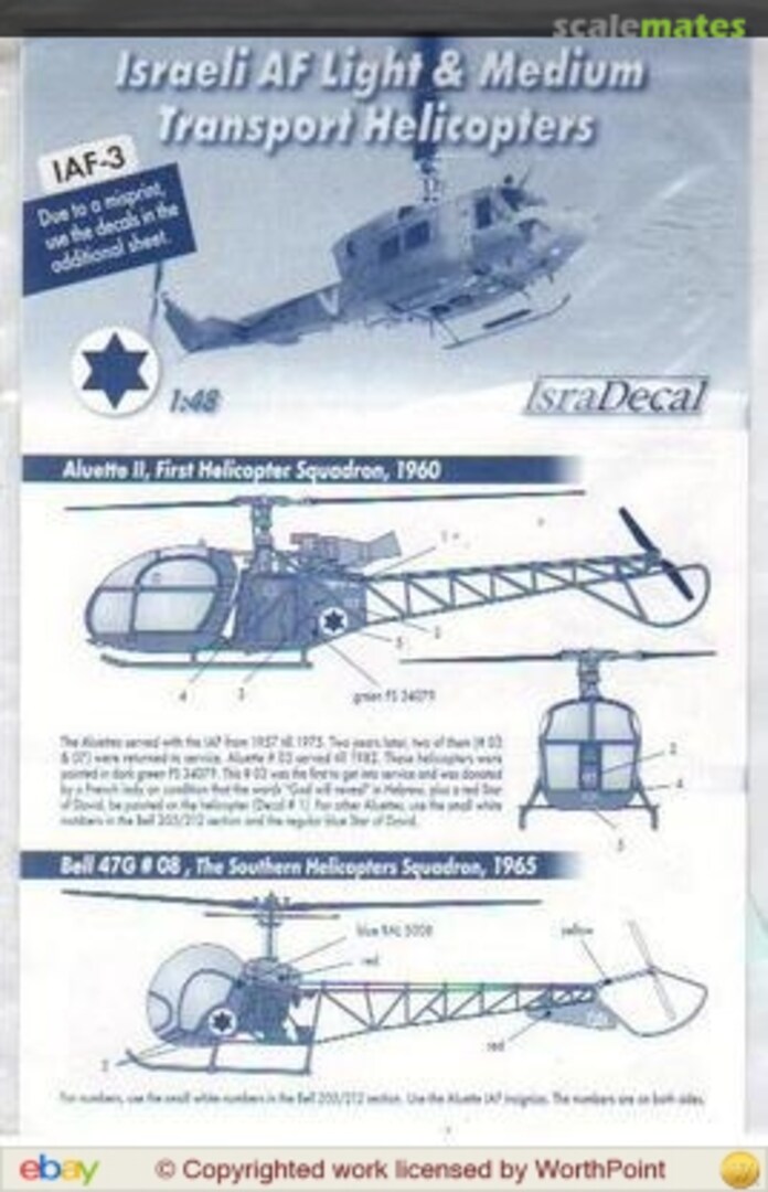 Boxart Israeli AF Light & medium transport helicopters IAF-3 IsraDecal Studio