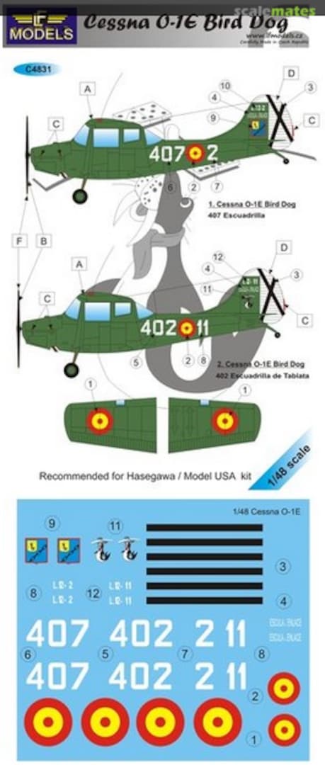 Boxart Cessna O-1E Bird Dog decal C4831 LF Models