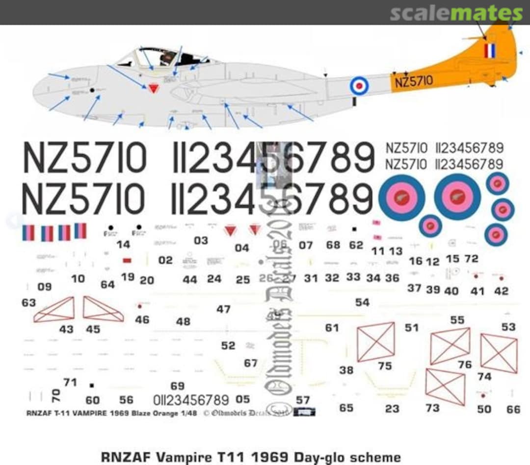 Boxart RNZAF Vampire T11 1969 DayGlo scheme OMD0075 Oldmodels Decals