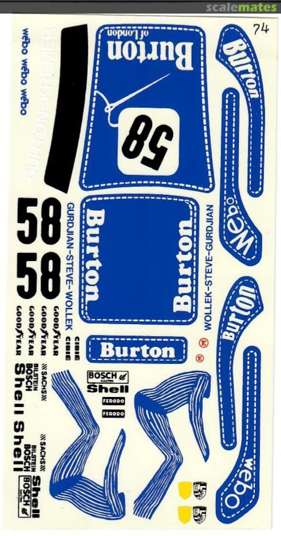 Boxart Porsche 934 Burton of London 74 Fred Cady Decals