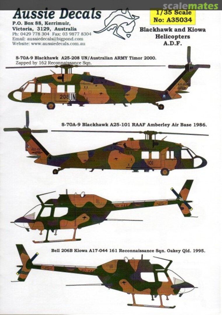 Boxart Blackhawk & Kiowa Helicopters ADF A35034 Aussie Decals