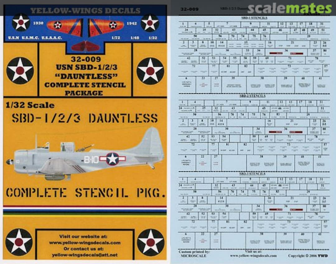 Boxart USN SBD-1/2/3 Dauntless 32-009 Yellow-Wings Decals