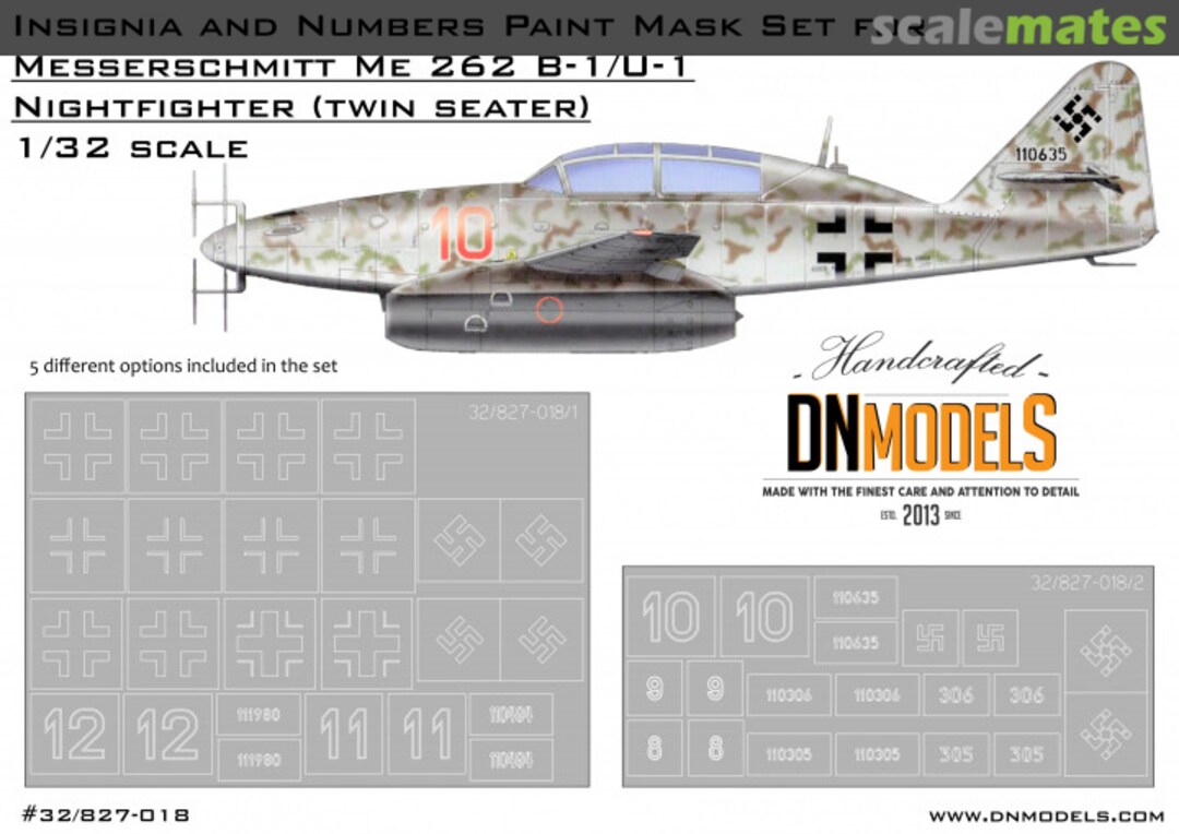 Boxart Messerschmitt Me-262 B-1/U-1 Insignia & Numbers Paint Mask Set 32/827-018 DN Models