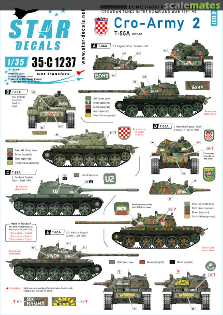 Boxart CRO-ARMY 2 T-55A 1992-93 35-C1237 Star Decals