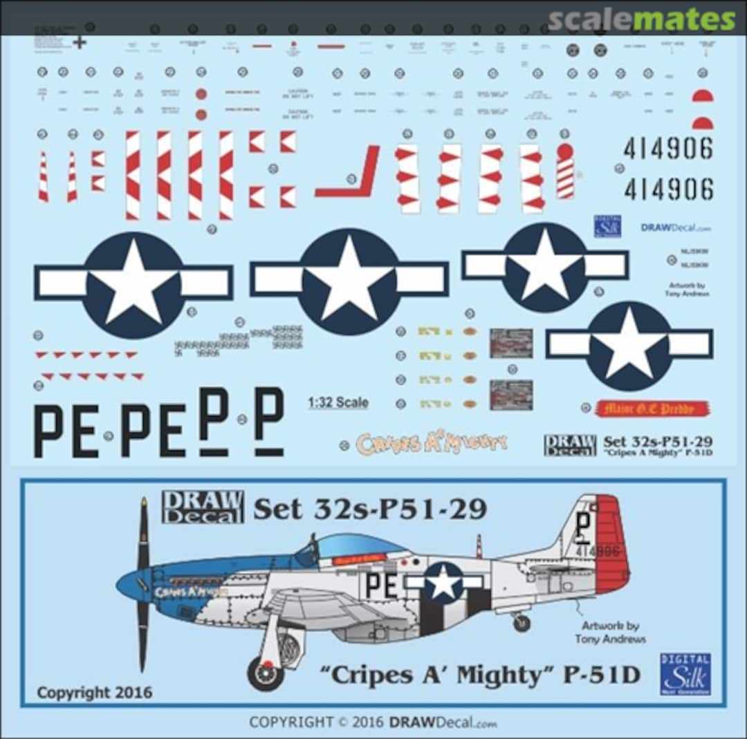 Boxart P-51D "Cripes A' Mighty" 32-P51-29 Draw Decal