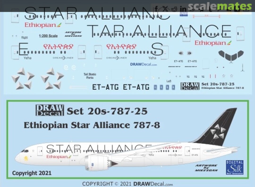 Boxart Ethiopian Star Alliance 787-8 Dreamliner 20-787-25 Draw Decal