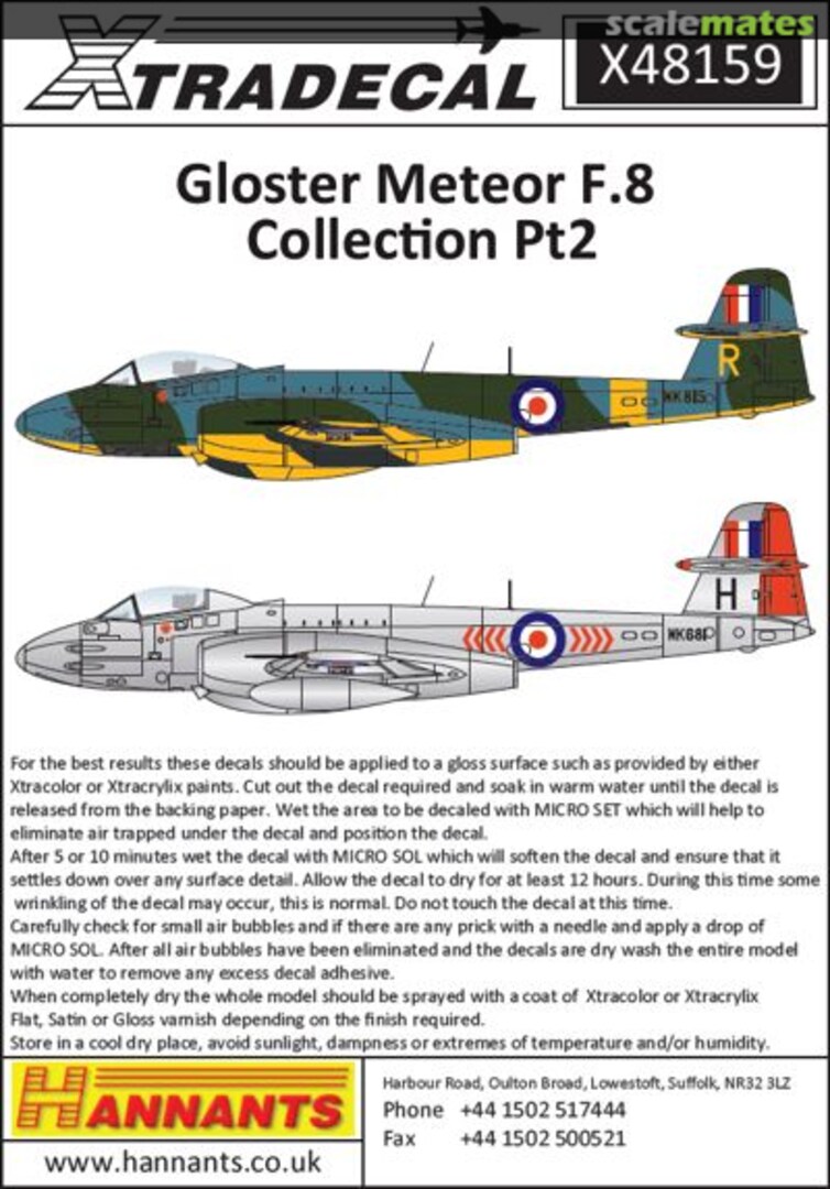 Boxart Gloster Meteor F.Mk.8 Collection Part 2 X48-159 Xtradecal