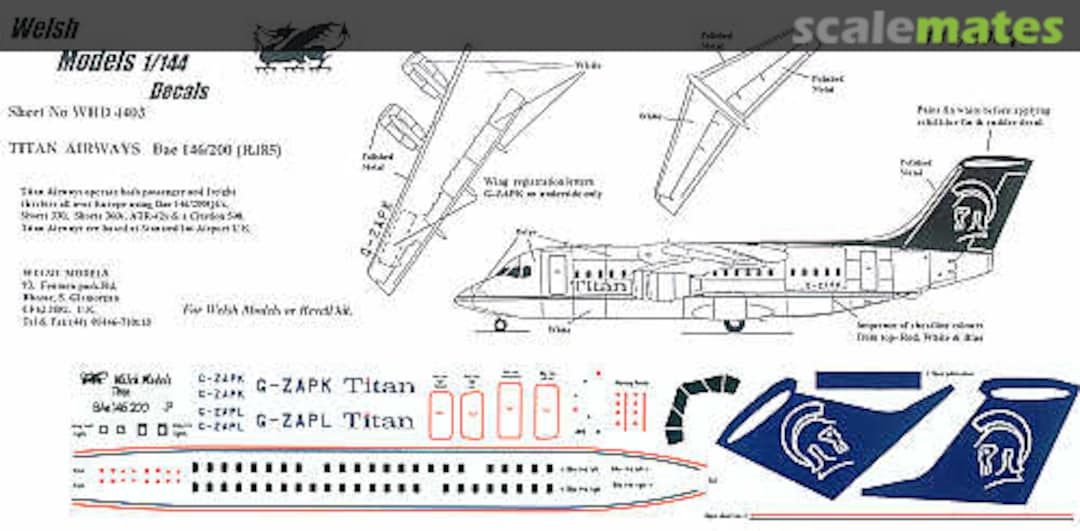 Boxart Titan Airways BAe 146-200 (RJ85) WHD4403 Welsh Models