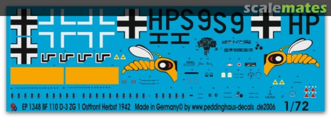 Boxart Bf 110 D-3 ZG 1 Wespe Unit, Russia, Autumn 1942 EP 1348 Peddinghaus-Decals