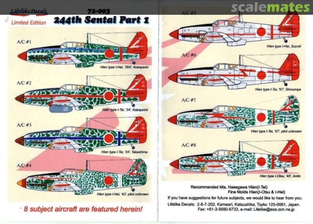 Boxart 244th Sentai 72-003 Lifelike Decals