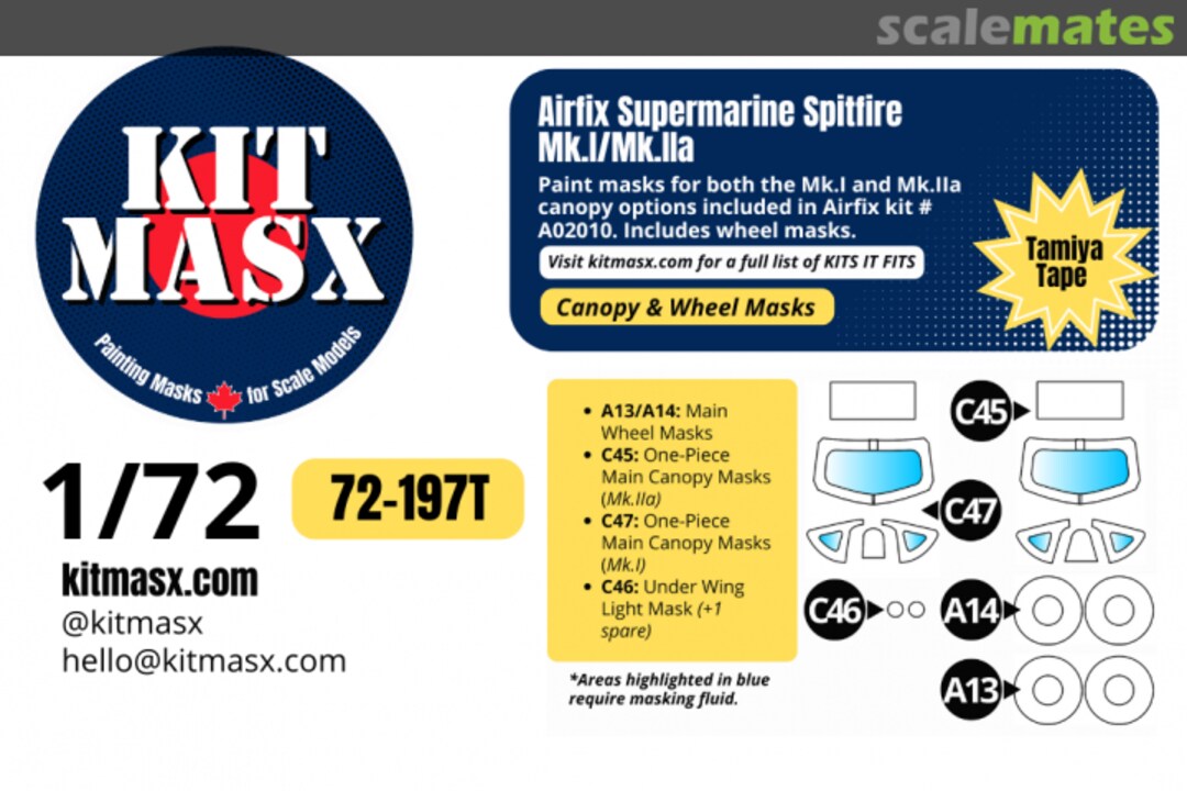 Boxart Supermarine Spitfire Mk.I/Mk.IIa, canopy and wheel masks 72-197T Kit Masx