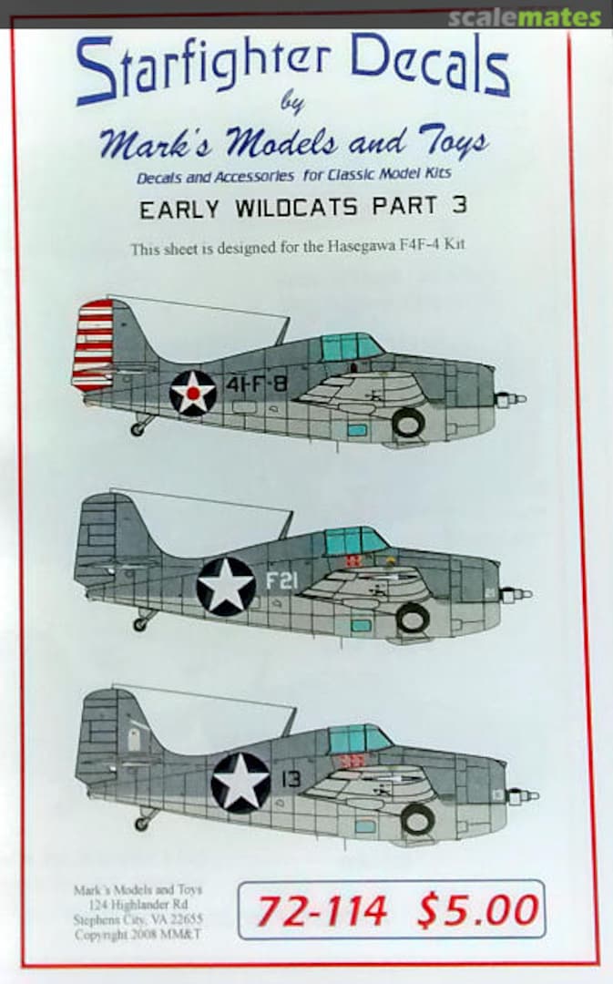 Boxart Early Wildcats Part 3 72-114 Starfighter Decals