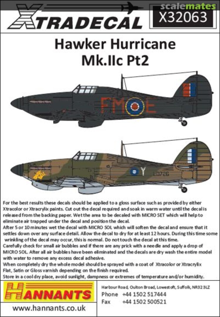 Boxart Hawker Hurricane Mk.IIc Part 2 X32-063 Xtradecal