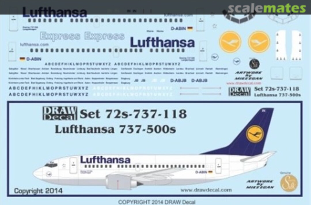 Boxart Lufthansa 737-500s 72-737-118 Draw Decal