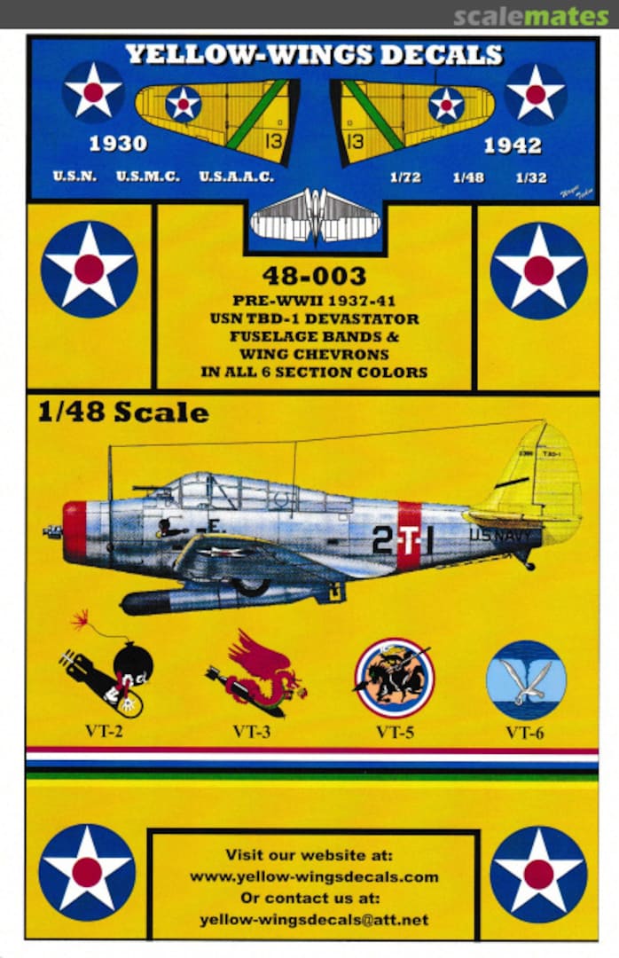 Boxart TBD-1 Devastator 48-003 Yellow-Wings Decals