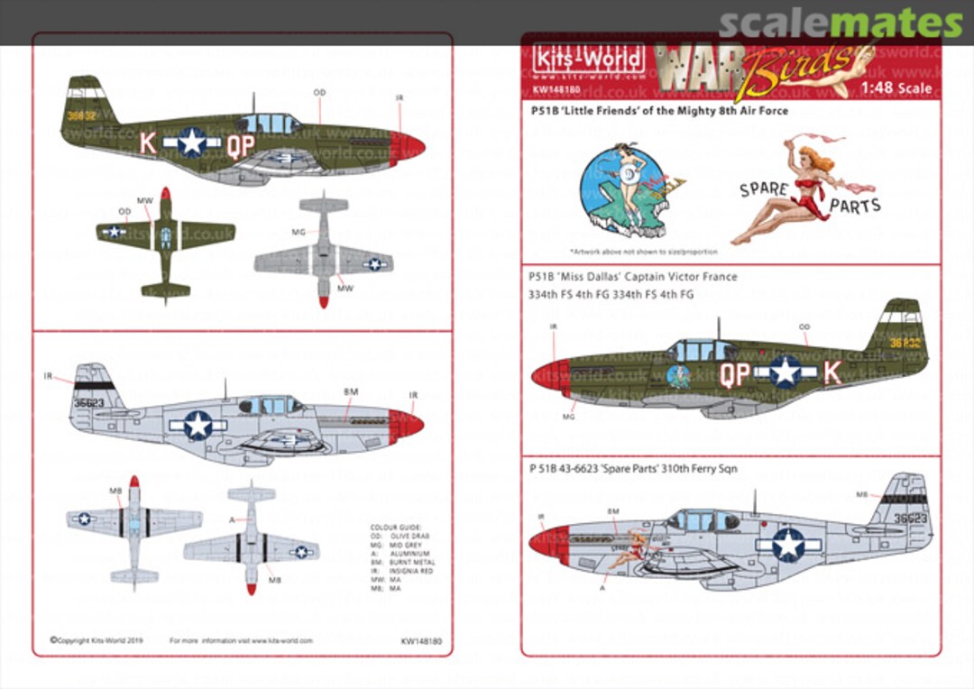 Boxart P-51B Mustang 'Miss Dallas' & 'Spare Parts' KW148180 Kits-World