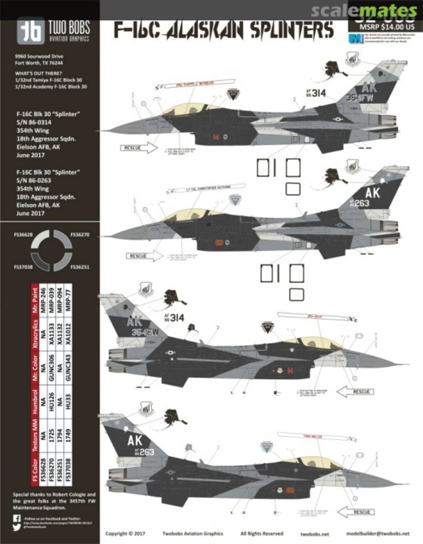 Boxart F-16C Alaskan Splinters 32-068 TwoBobs Aviation Graphics