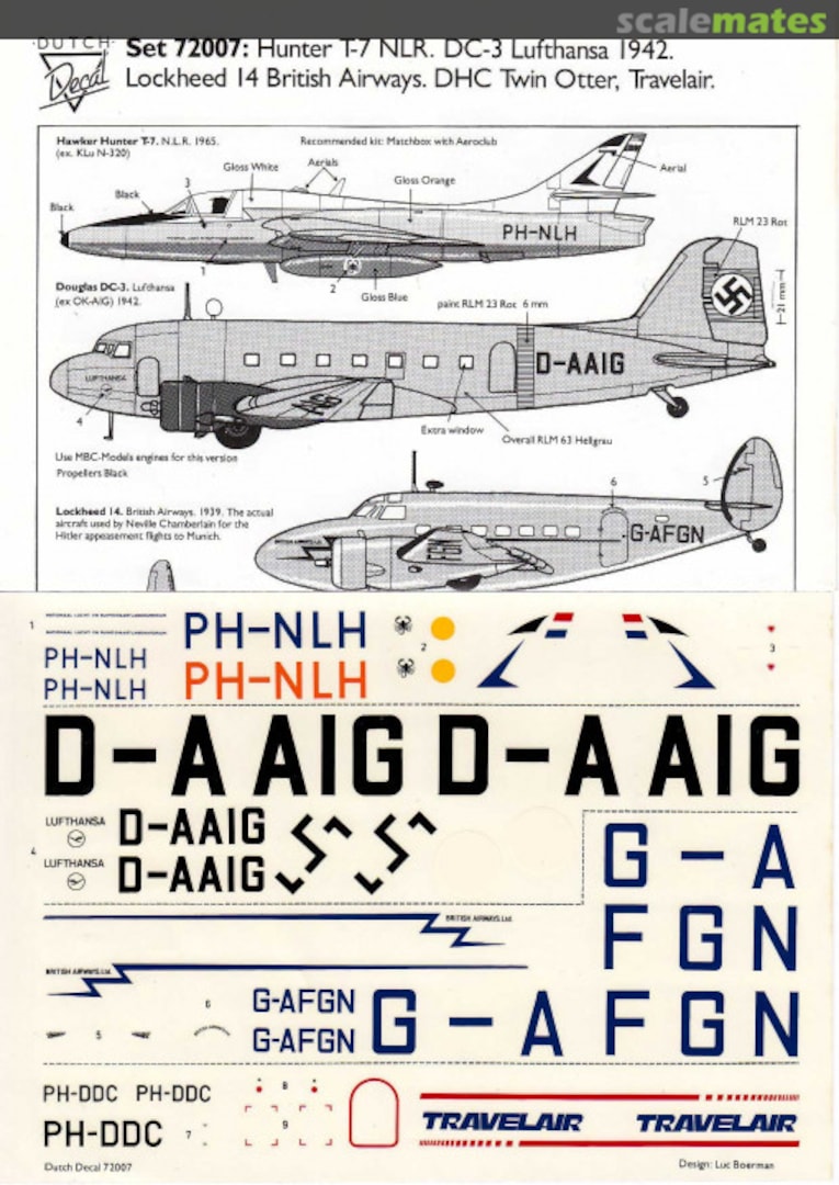 Boxart Hunter DC-3 Lockheed 14 DHC Twin Otter 72007 Dutch Decal