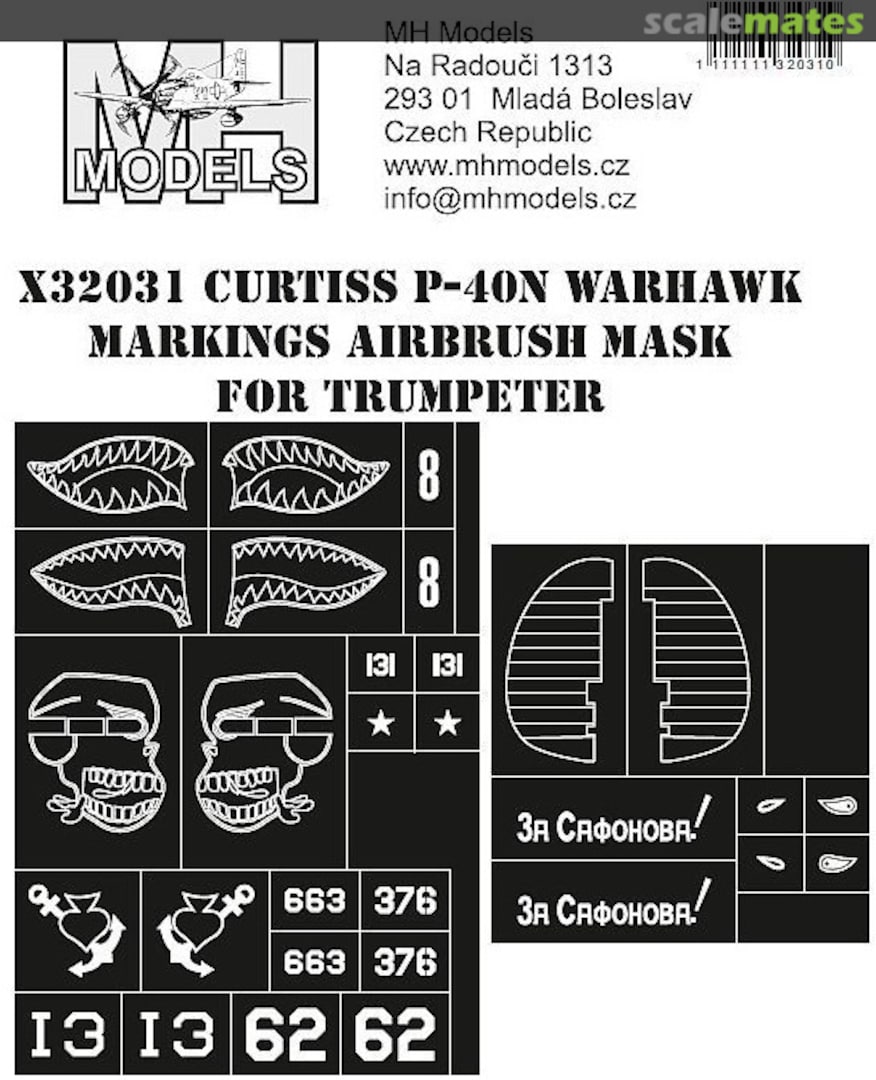 Boxart Curtiss P-40N Warhawk Markings Airbrush Mask X32031 MH Models