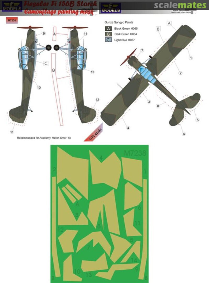 Boxart Fieseler Fi 156B Storch Camouflage Painting Mask M7238 LF Models