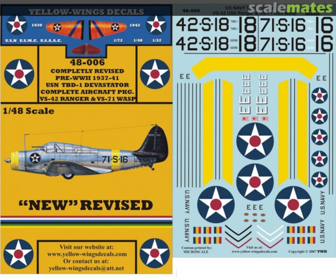 Boxart USN TBD-1 Devastator 48-006 Yellow-Wings Decals