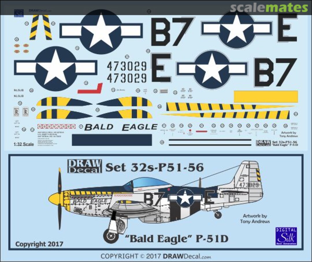 Boxart P-51D "Bald Eagle" 32-P51-56 Draw Decal