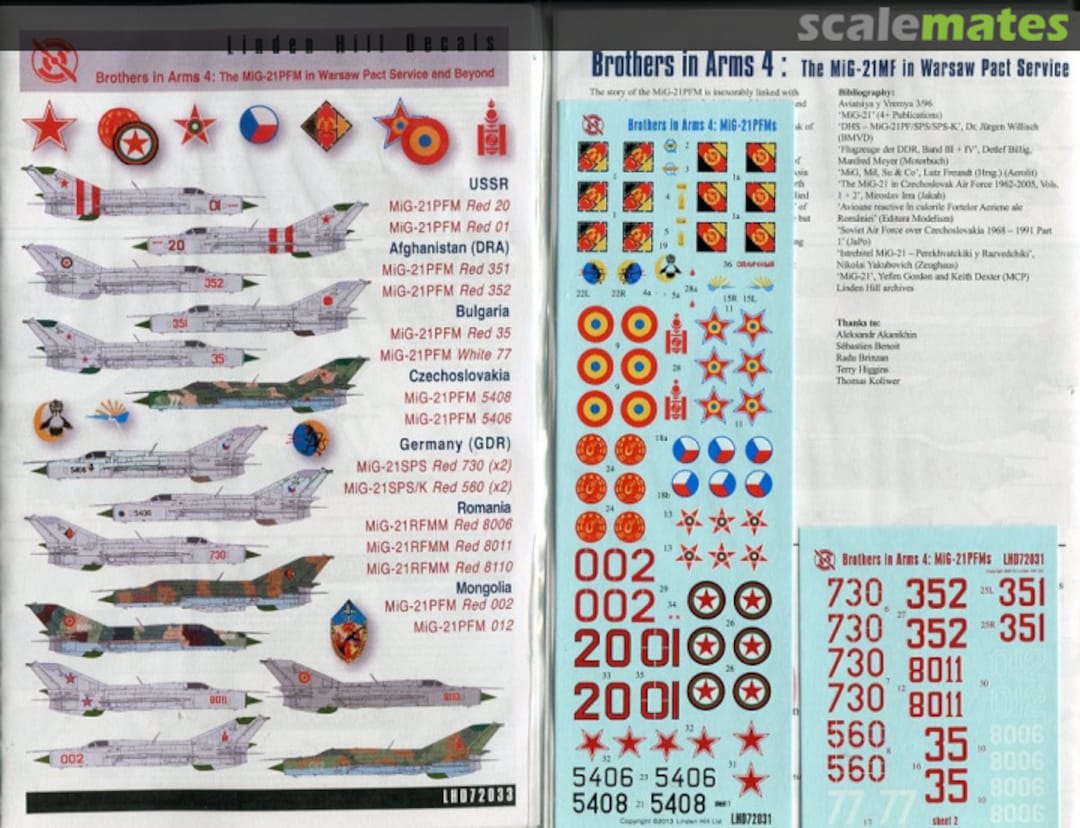 Contents Brothers in Arms 4: The MiG-21PFM in Warsaw Pact Service and Beyond LHD72033 Linden Hill Decals