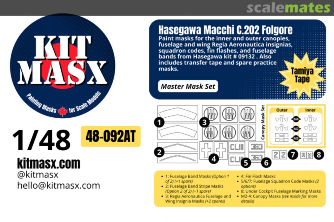 Boxart Macchi C.202 Folgore, master mask set 48-092AT Kit Masx