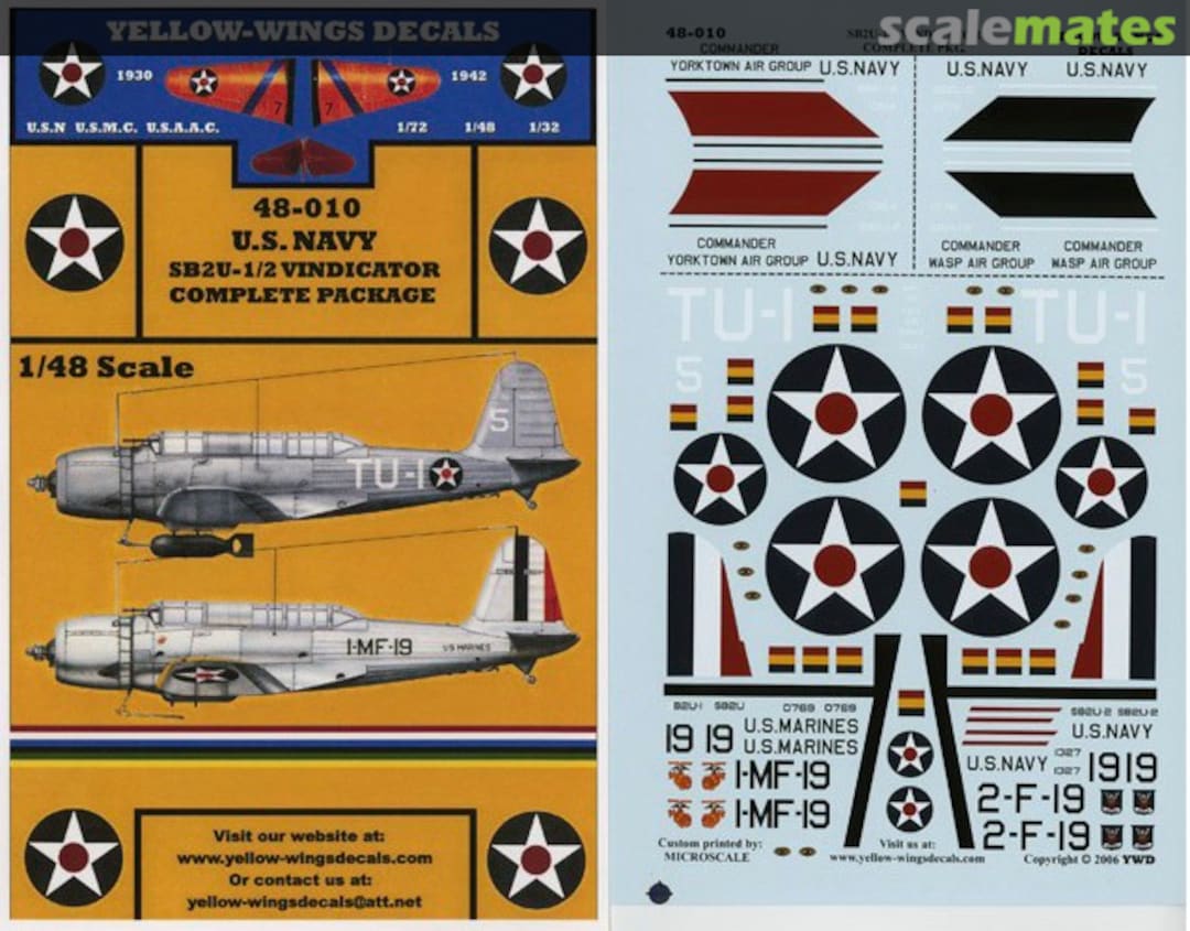 Boxart SB2U-1/2 Vindicator Complete Package 48-010 Yellow-Wings Decals