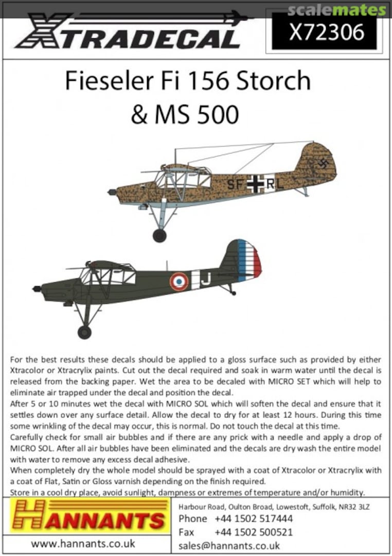 Boxart Fieseler Fi-156C-3 Storch X72306 Xtradecal